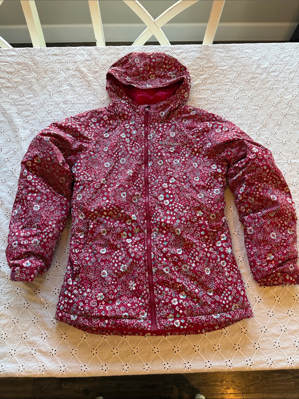 Girls Columbia Floral Hooded Puffer Jacket in Deep Rose